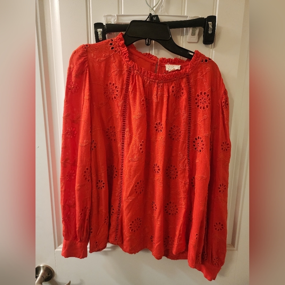 “Anthropologie Atelier Nicole Miller Red Eyelet Blouse Boho Medium”
